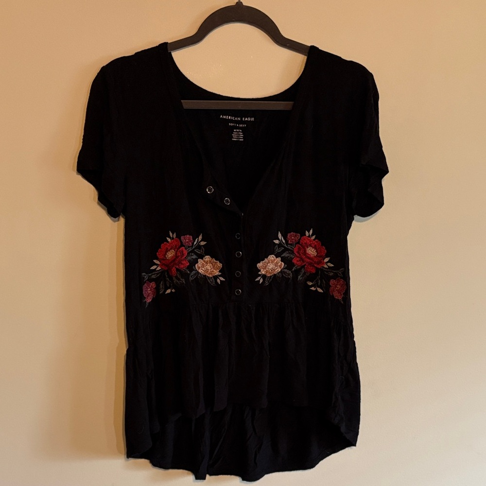 Embroidered Baby Doll Top